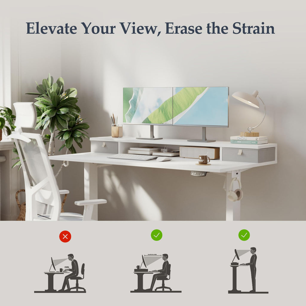 55 x24 Inch Electric Standing Desk with Drawers, Adjustable Height Small Sit Stand Desk, Compact Computer
