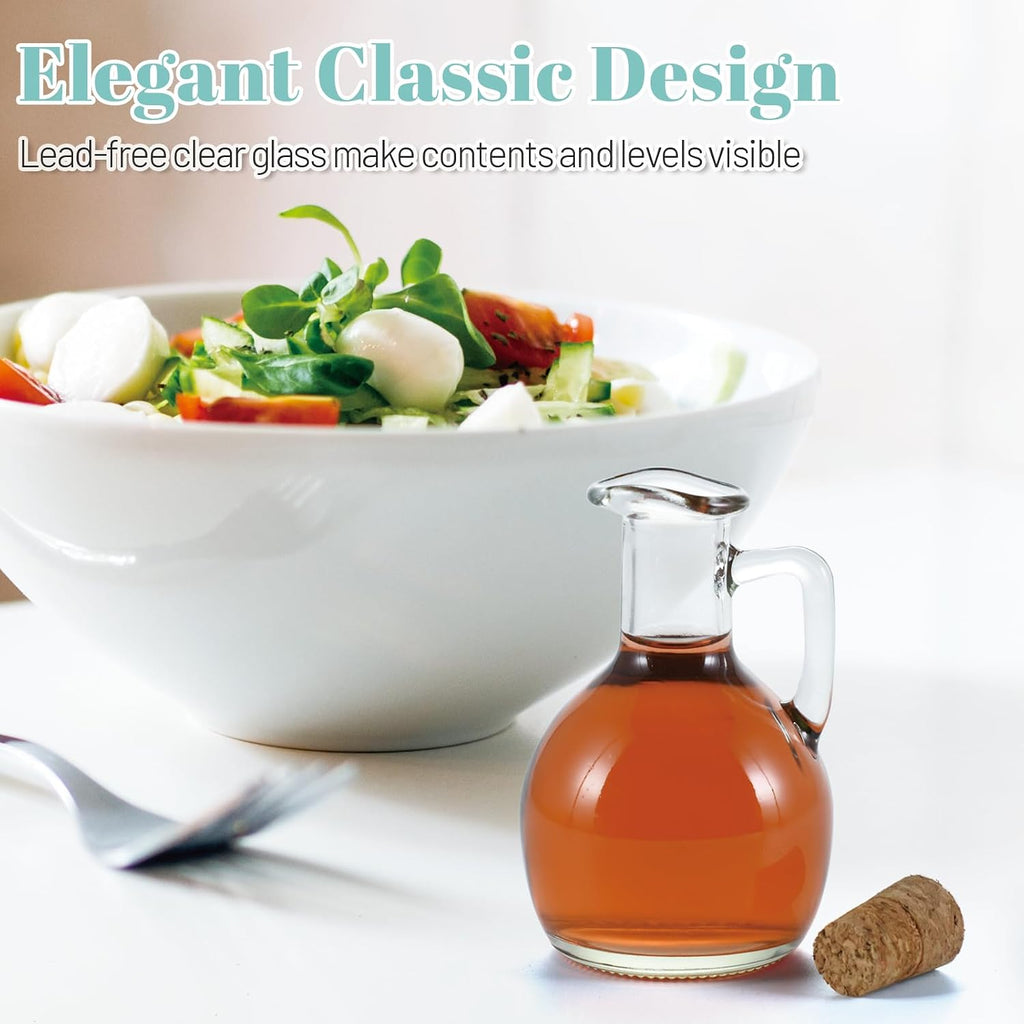 Oil and Vinegar Cruet, Glass Dispenser with Airtight Stopper, Condiment Bottles for Salad Dressing - Set of 2