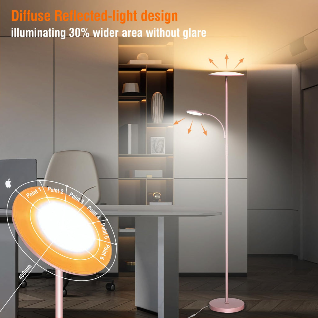 Pink Floor Lamps, 44W/4500LM Super Bright 2 in 1 LED Floor Lamp with Remote, Stepless Dimmable, 69" Tall Standing