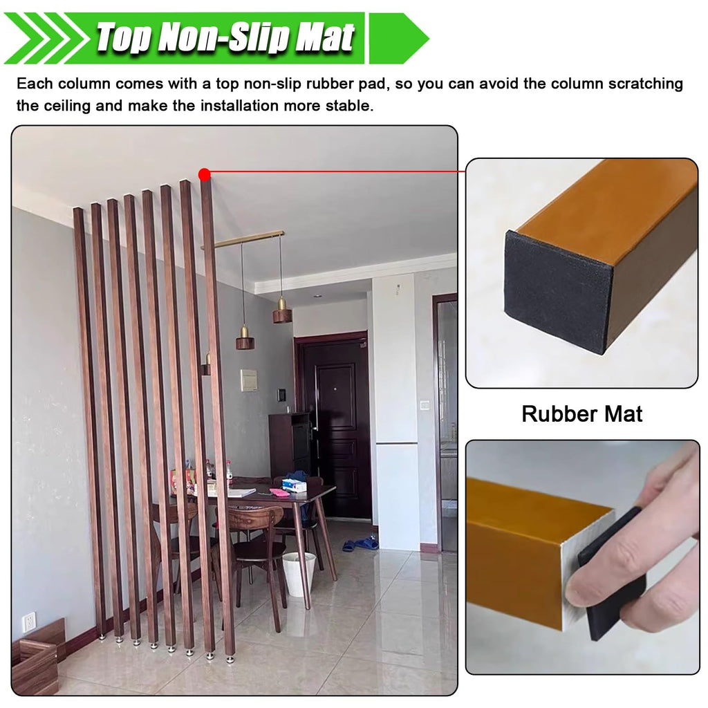 Wood Slats Screen Partition Post 10 Pack, Floor to Ceiling Wall Partition Post Room Divider Adjustable Height