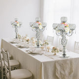 5-Arm Crystal Candelabra Centerpiece 23.2" Tall - Elegant Candle Holder Stand with Crystal Bowl, Chic Table Decor for