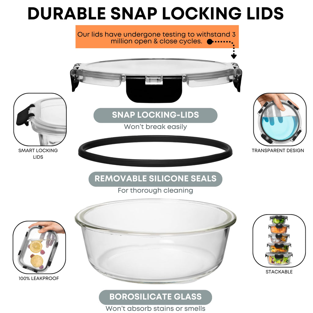 30 PC Glass Food Storage Containers with Lids - Reusable Glass Meal Prep Containers for Lunch and Leftovers