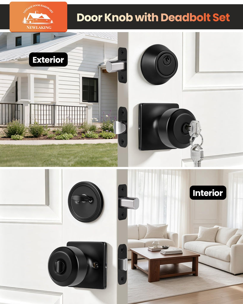 Front Door Lock Set with Deadbolt, Keyed Alike Door Knobs with Lock, 1 Set