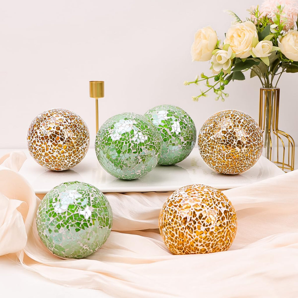 Mosaic Glass Ball Green Decorative Balls for Bowls 3.35inch - Set of 3
