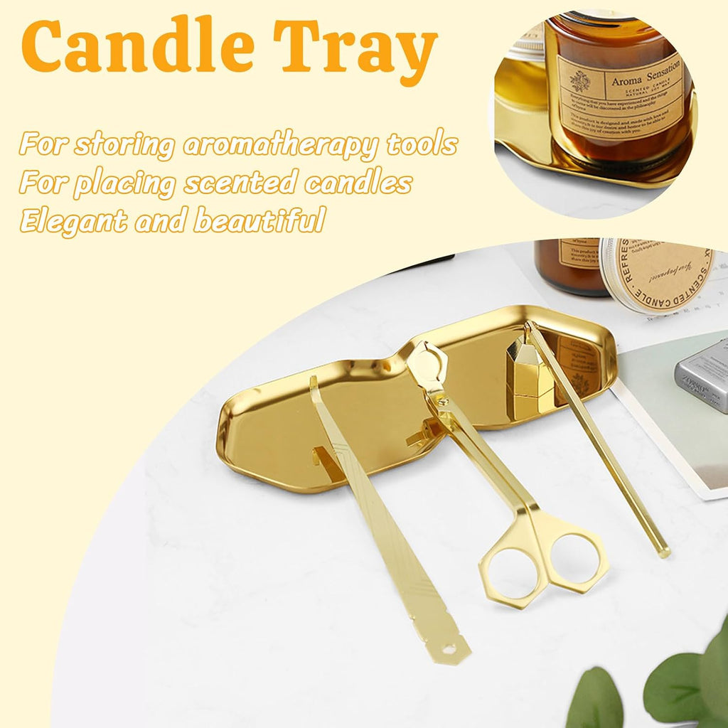 Premium 4 in 1 Candle Accessory Set - Candle Wick Trimmer, Snuffer, Wick Dipper and Tray, Care Kit for Candle Lover