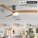 56in Quiet Ceiling Fans with Lights Modern Remote Ceiling Fan Light 6 Gear Wind Speed Ceiling Fans Grey 28W LED