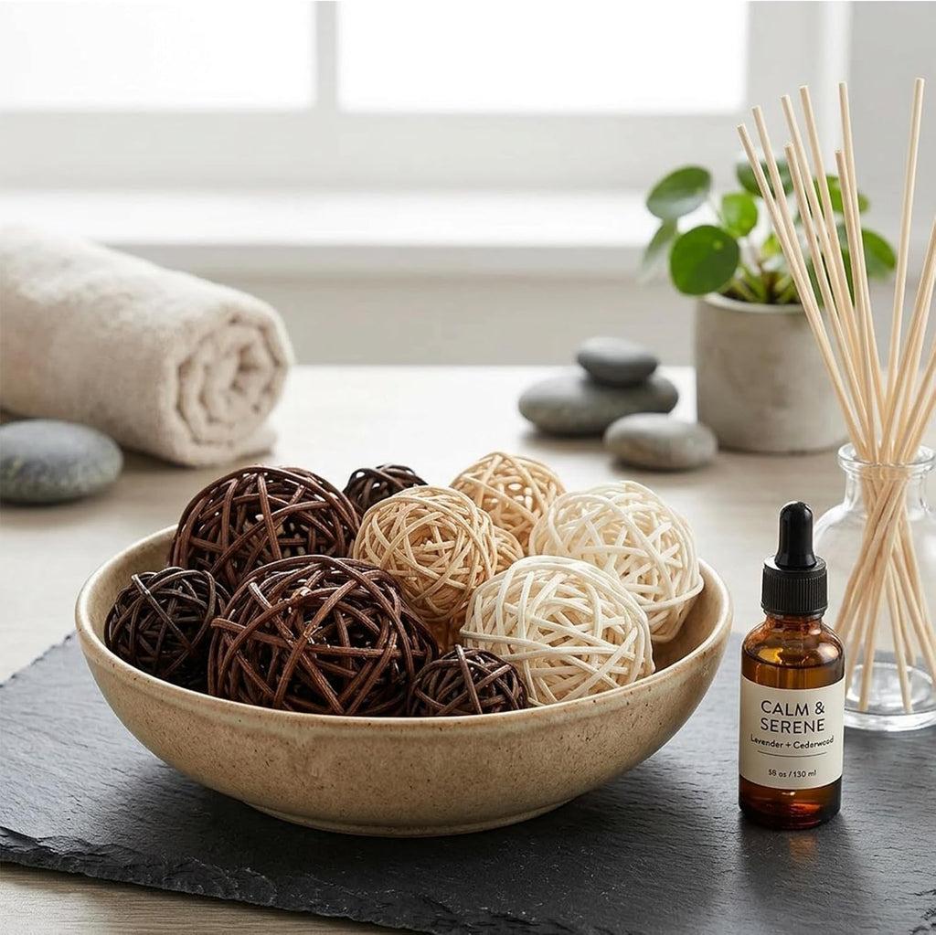 Rattan Balls Decorative Balls with Natural Woven Texture, Wicker Orbs for Vase Fillers, Decorative Balls - Set of 64