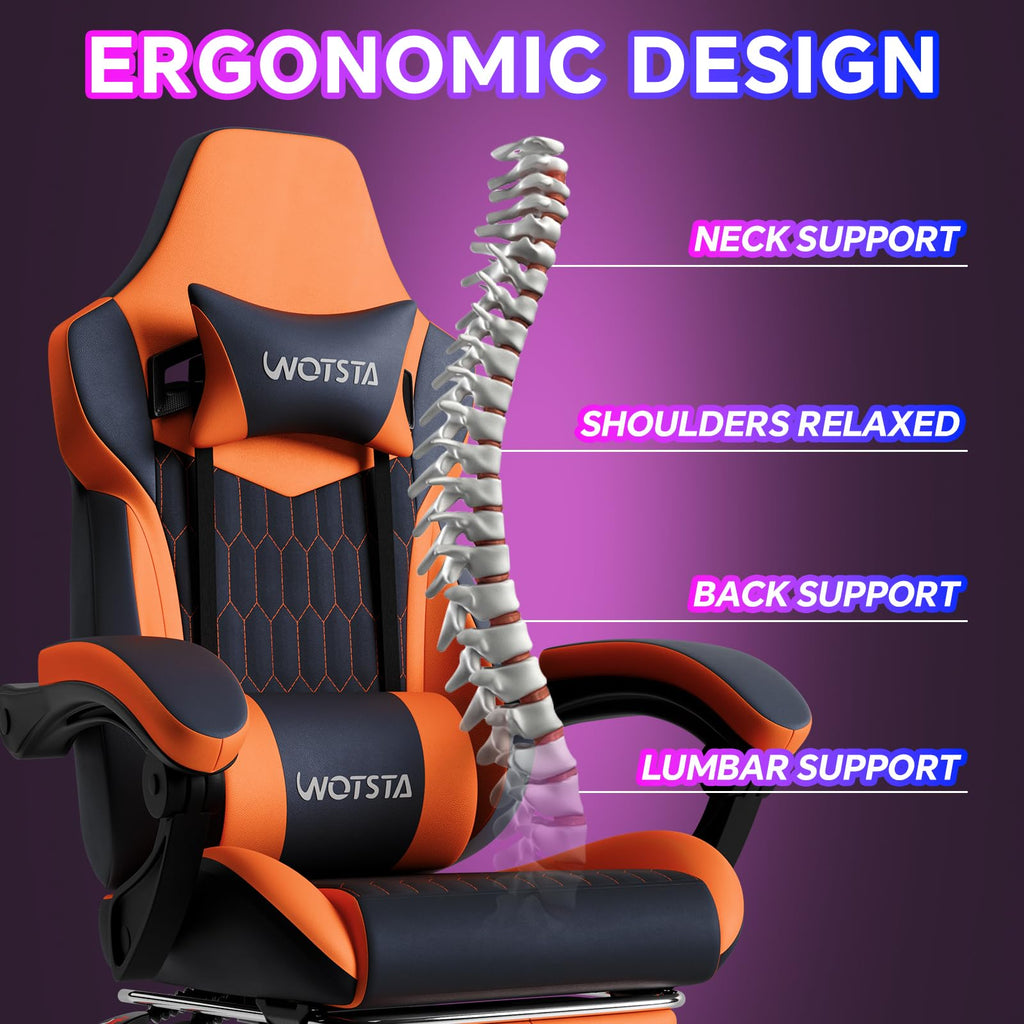 Gaming Chair with Footrest, High Back Gaming Chairs PVC Leather Ergonomic Gamer Chair with Adjustable Headrest Lumbar