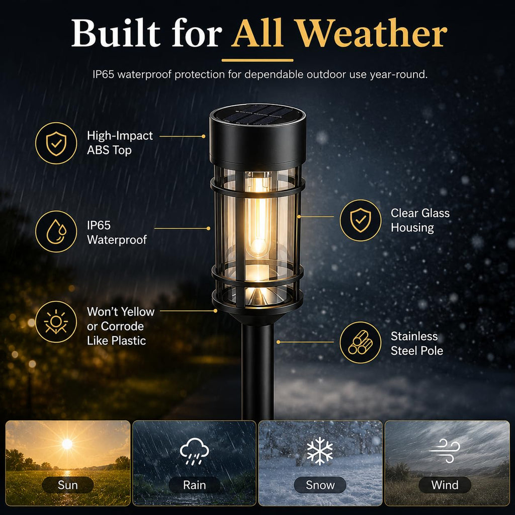 12 Pack Solar Lights Pathway Outdoor, Metal & Glass Large Solar Pathway Lights, Solar Powered Garden Lights for Yard