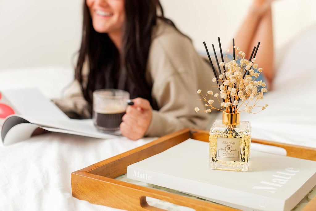 Reed Diffuser Set - Vanilla Coconut Oil, Oil Diffuser with Sticks, Bathroom Diffuser, Bathroom Shelf Decor, 200ml