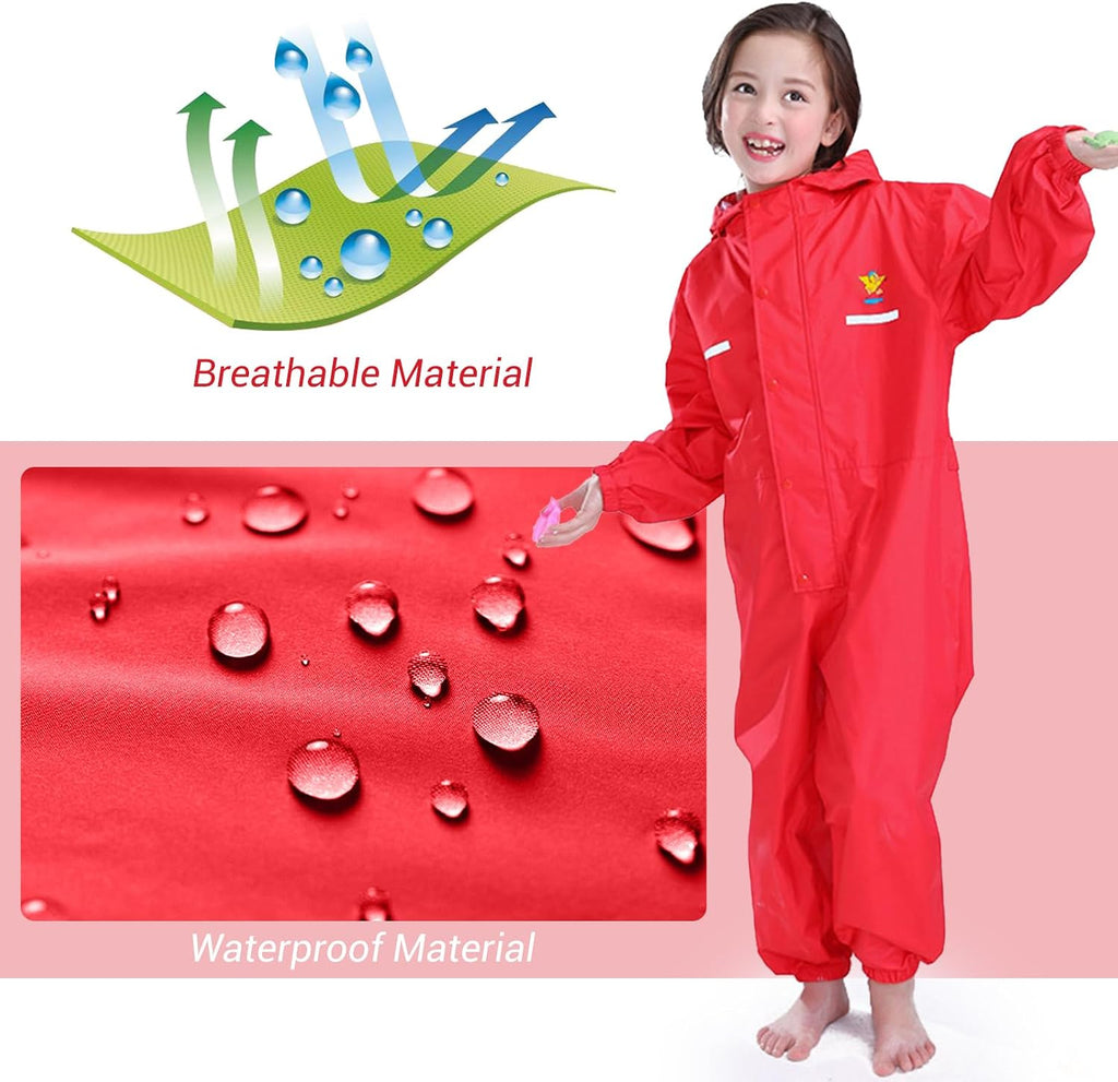 Kids Toddler One Piece Rain Suit, Muddy Buddy Style Coverall for Daycare Outdoor Play
