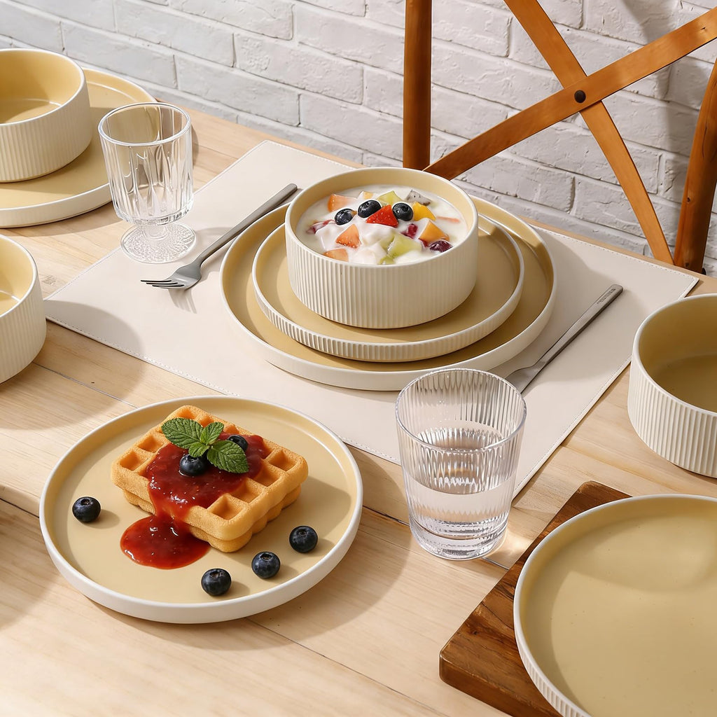 18PCS Ceramic Dinnerware Set for 4, Stoneware Plates and Bowls Sets