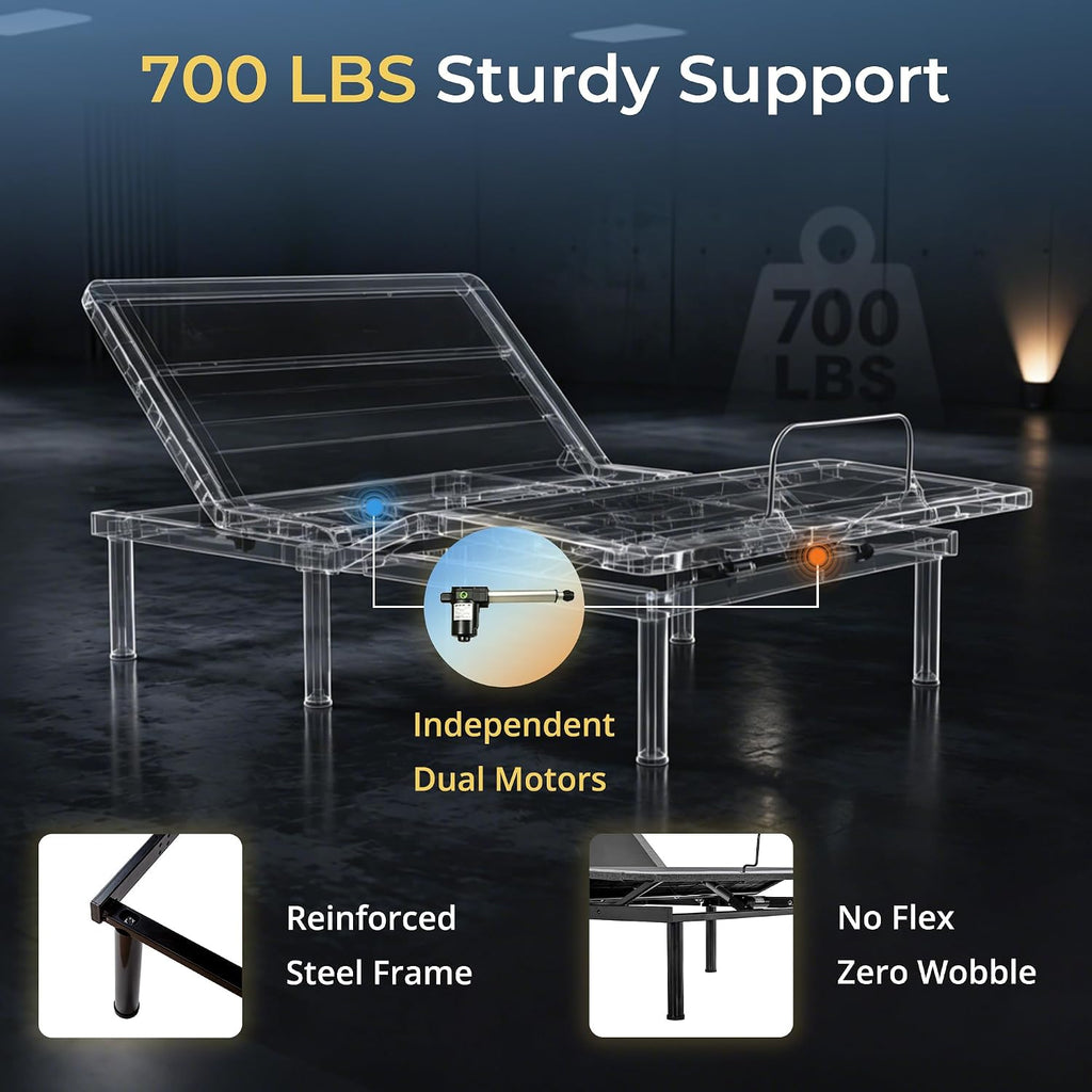 Adjustable Bed Frame Split King, Remote, Quiet Motor, Easy Assembly