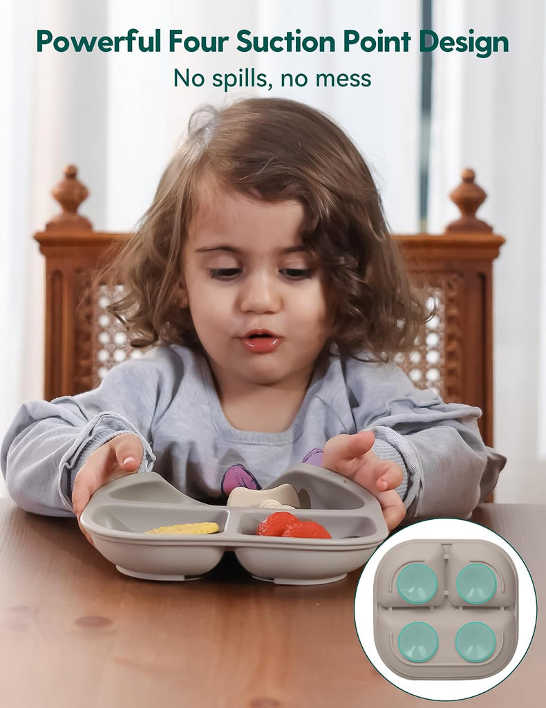 Baby & Toddler Suction Plates, Food Grade Silicone, Divided, 3 Pack
