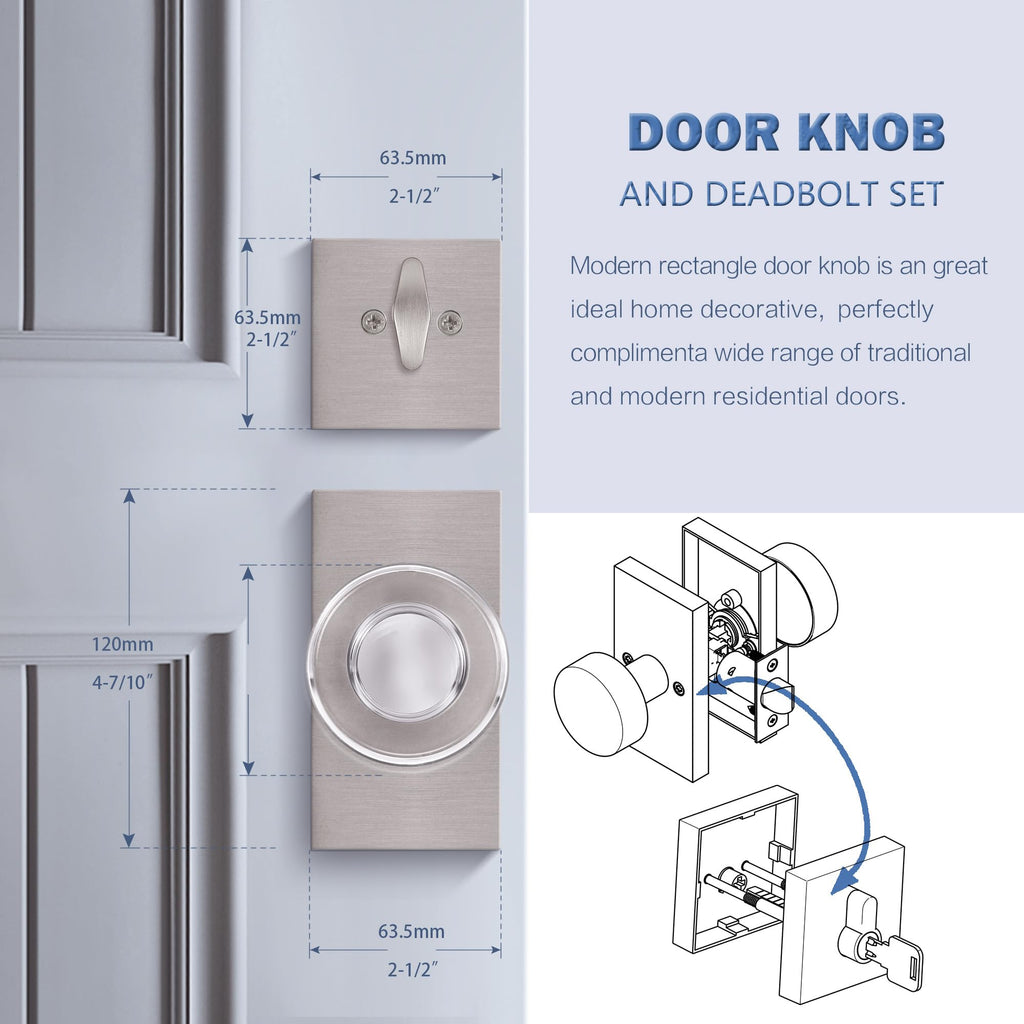 Brushed Nickel Crystal Door Knob with Deadbolt Lock, 1 Set