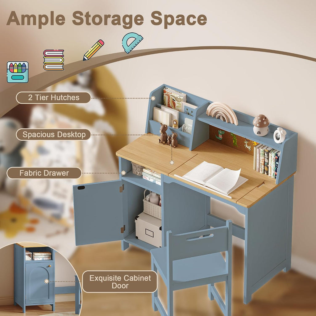 Kids Study Desk and Chair Set with Tiltable Desktop for 3-8 Years