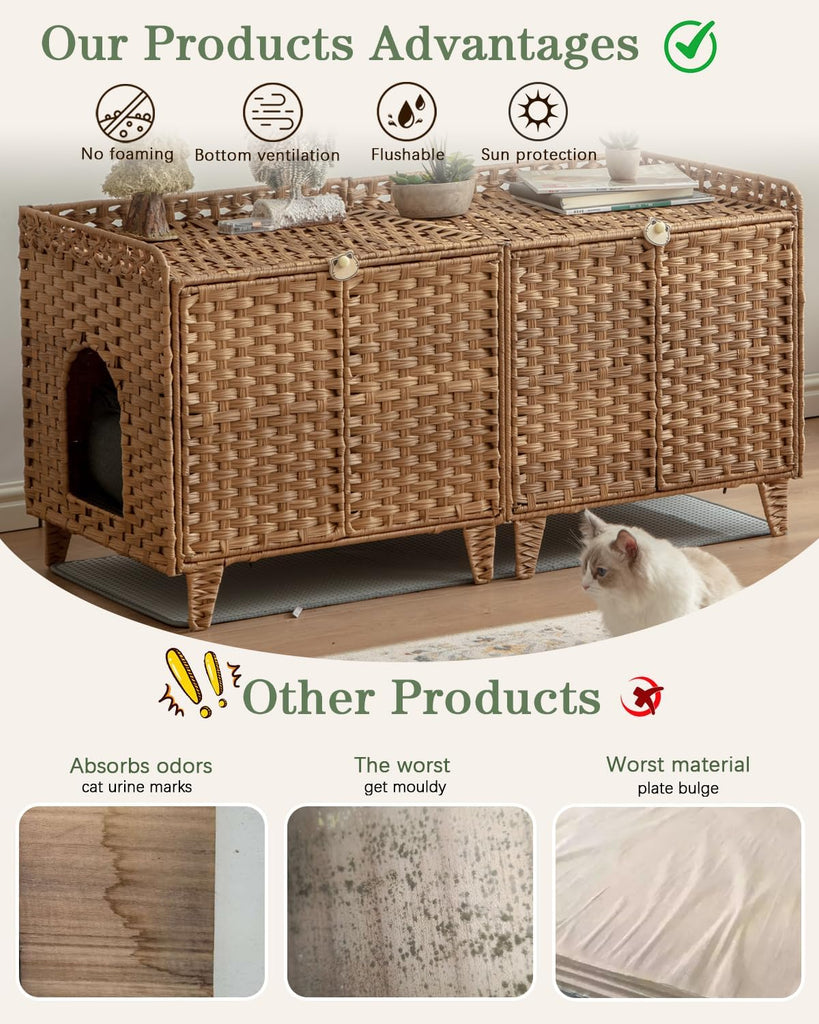 Cat Litter Box Enclosure for 2 Cats, Hidden Litter Box, Natural