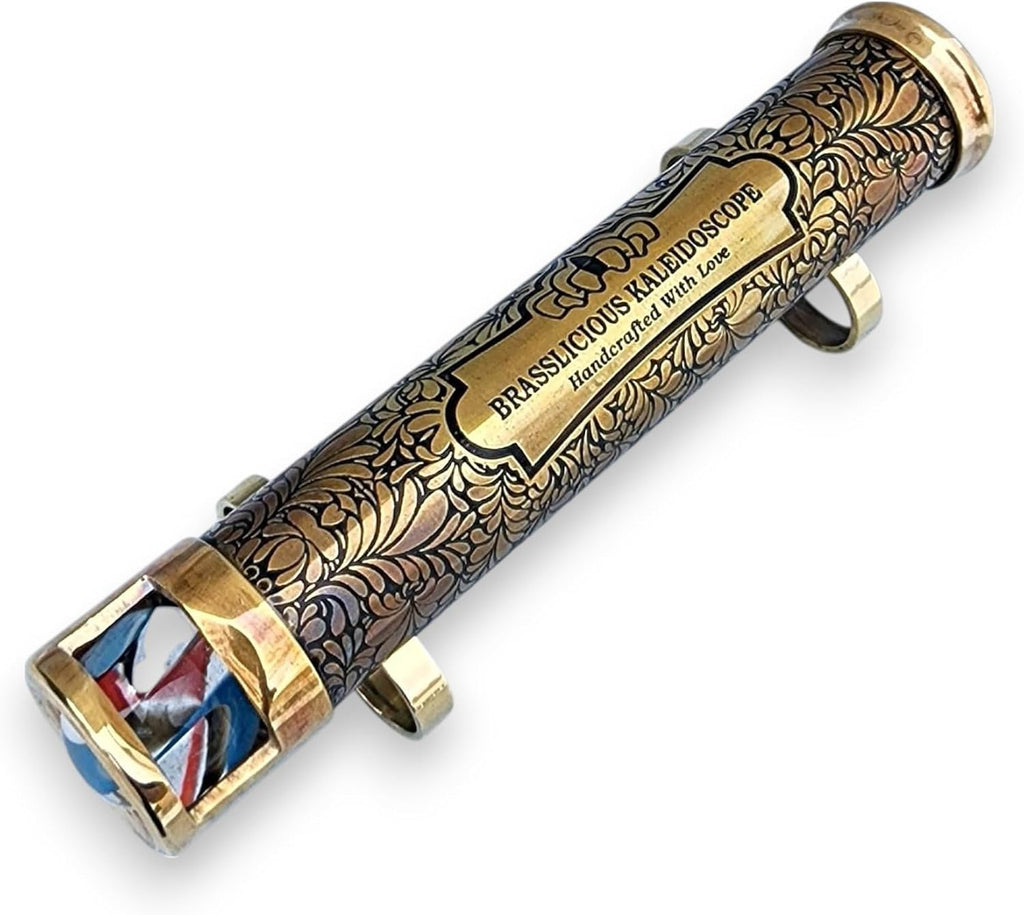 Handcrafted Brass Kaleidoscope for Adults - Vintage Optical Mirror with Rotating Marble Chamber