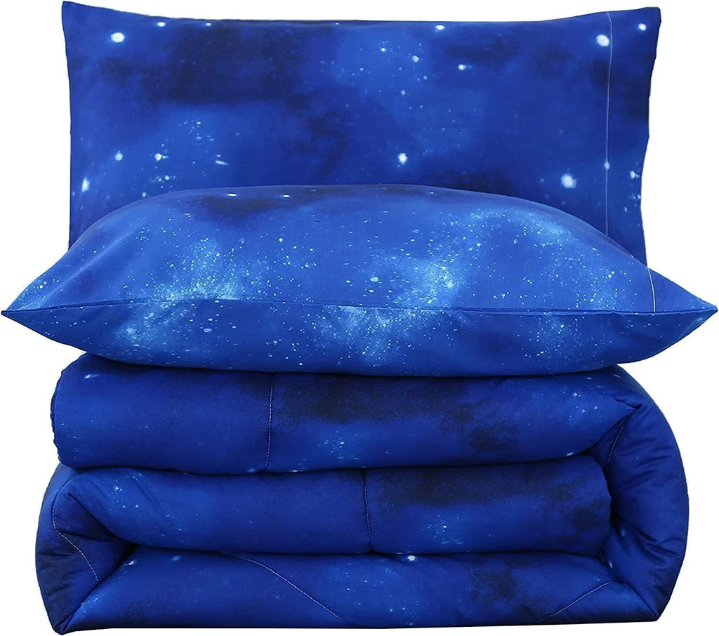 Blue Galaxy Comforter Set Full 3 Pieces, Soft Microfiber Lightweight Blue Space Comforter Full, Galaxy Bedding for