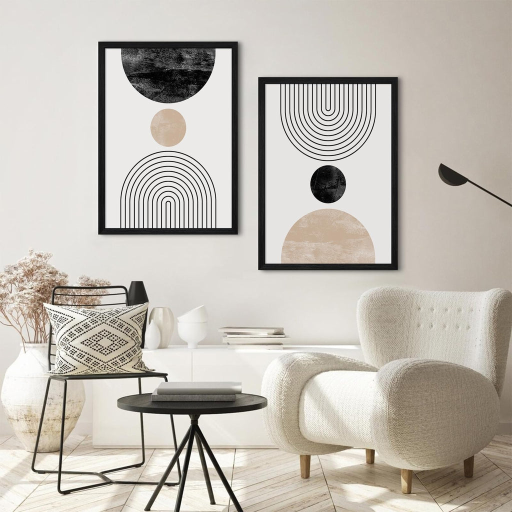 Mid Century Modern Wall Art Prints Set of 2 Neutral Abstract Geometric Wall Art Boho Canvas Prints Mid Century Eoind