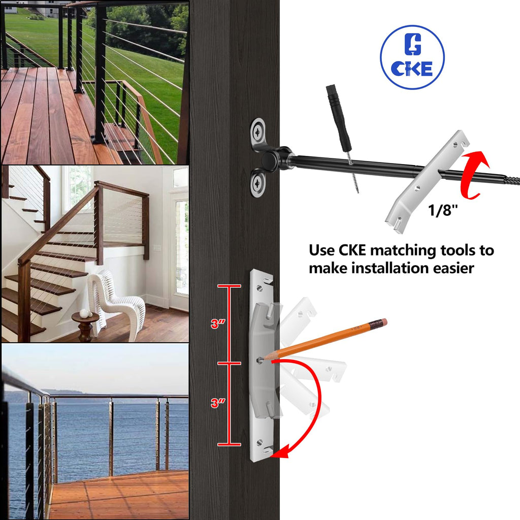 10 Pairs 1/8" Black Cable Railing Hardware Kit Swage Toggle Turnbuckle for Wood Post, T316 Stainless Steel Black Deck