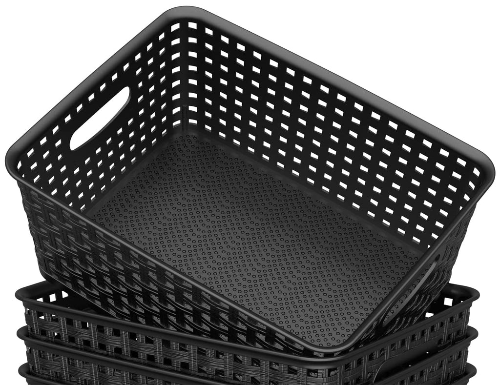 Woven Storage Organizer Basket, 6-Pack Black Plastic Weave Baskets, 10.1 x 7.55 x 4.1