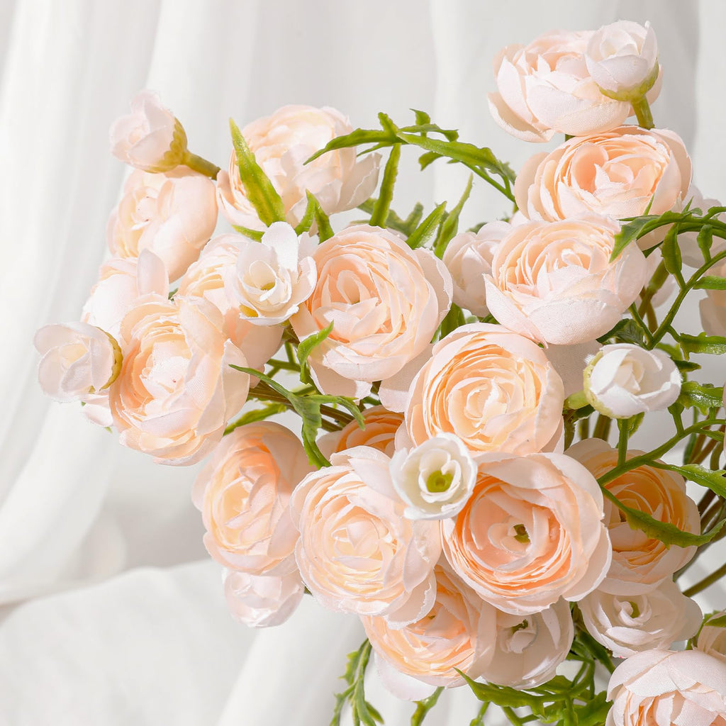 Ranunculus Artificial Flowers with Vase, 10 Pcs Faux Silk Mini Ranunculus Bouquet Wedding Centerpiece DIY Floral