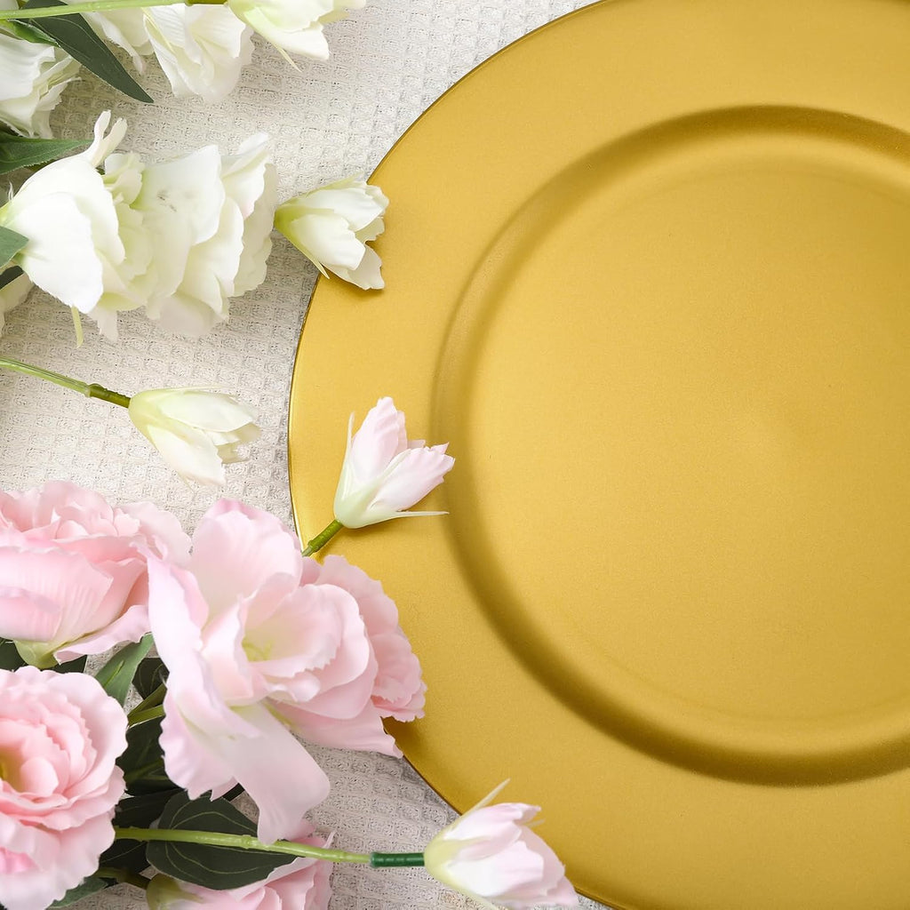 Golden Charger Plates Bulk 13 Inch Plastic Gold Plates - Set of 18