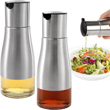 Silver Olive Oil and Vinegar Dispenser Set, 10OZ Oil Dispenser Cruet with Easy & Drip Free Pouring, Elegant - Set of 2