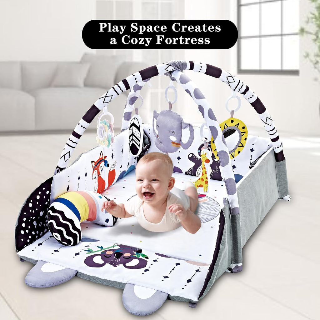 Gym Play Mat, in-1 Tummy Time Mat & Activity Gym, Washable Ball Pit, Infant Play Mat with Detachable Toys