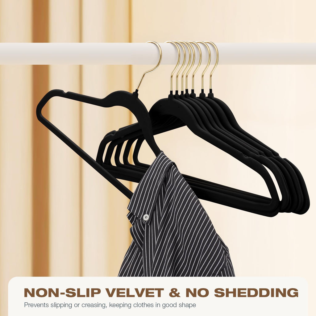 50 Pack Black Velvet Hangers, Coat Hanger Non Slip, Heavy-Duty, Space Saving, Slim Clothes Hangers for