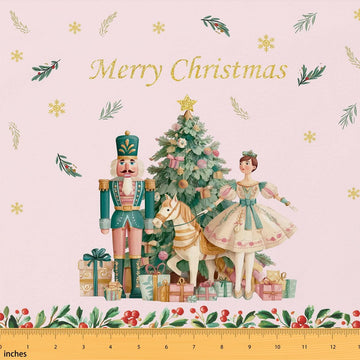 Pink Nutcrackers Xmas Fabric, Xmas Trees Merry Christmas Fabric By The Yard, Christmas Snowflakes Floral Decorative