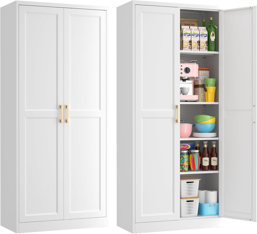 71" Tall Metal Kitchen Pantry Cabinet, Storage Cabinet with Doors | Kitchen Cabinet with 4 Adjustable Shelves, Food