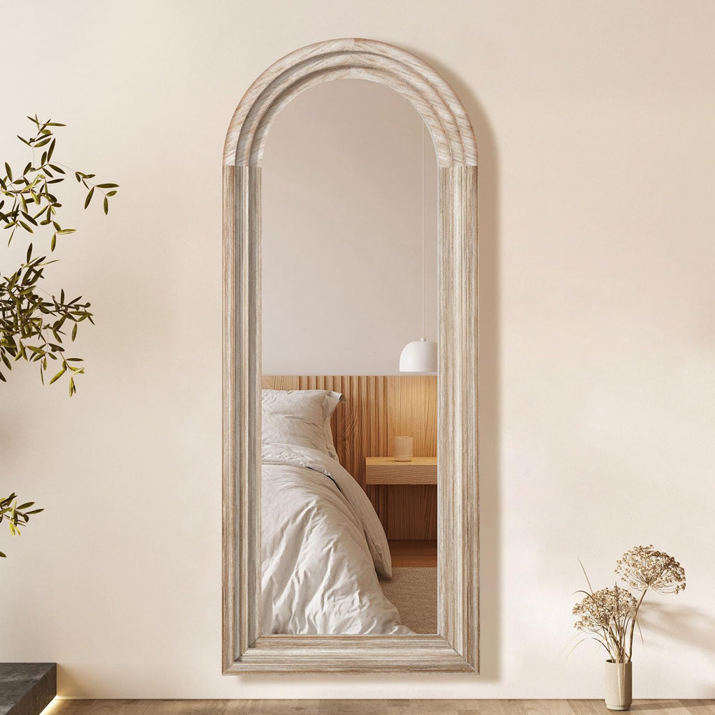 Arched Full Length Mirror with Solid Wood Frame 65x24 Inch Wall Mounted Floor Mirror, Vertical Hanging Leaning