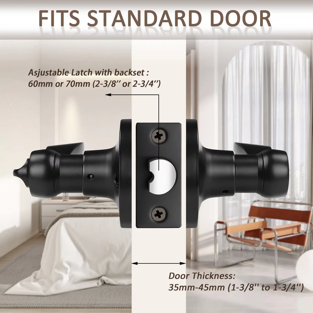 10 Pack Privacy Door Lever,Locking Black Door Handle Set Doors,Keyless Interior Door Handle Black Finish Wave Door