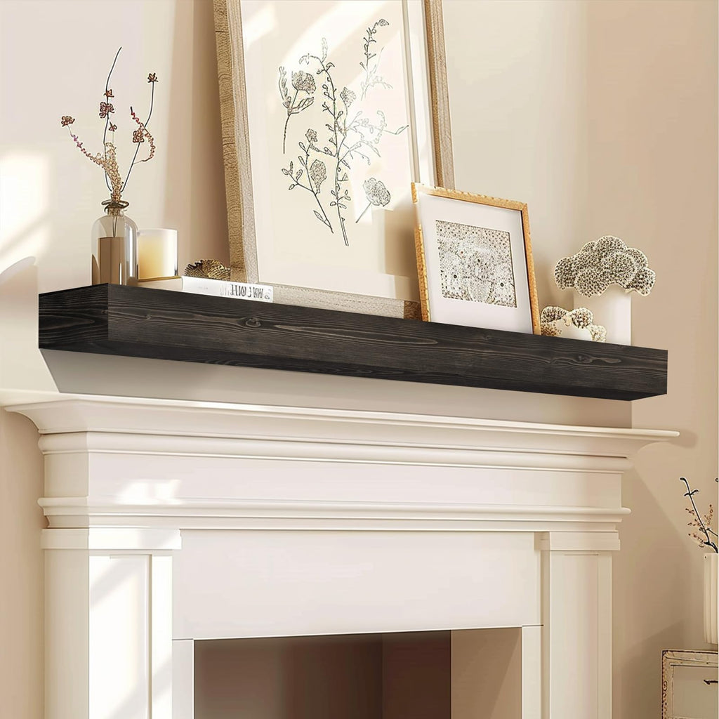 48'' Fireplace Mantel, 3'' Thick Pine Wood Floating Shelf, Black