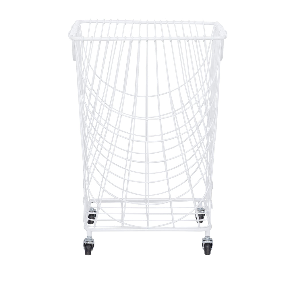 Metal Storage Cart Deep Set Mesh Rolling Laundry Basket, 17" x 17" x 24", White