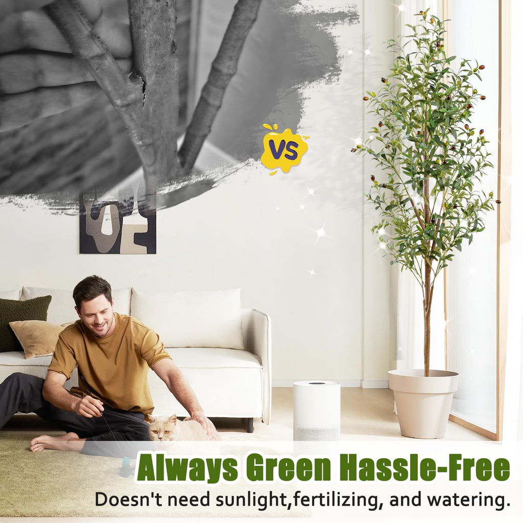 6FT Artificial Olive Tree Indoor, Tall Faux Olive Tree with Pot&Basket, Large Fake Olive Tree with Realistic 1080