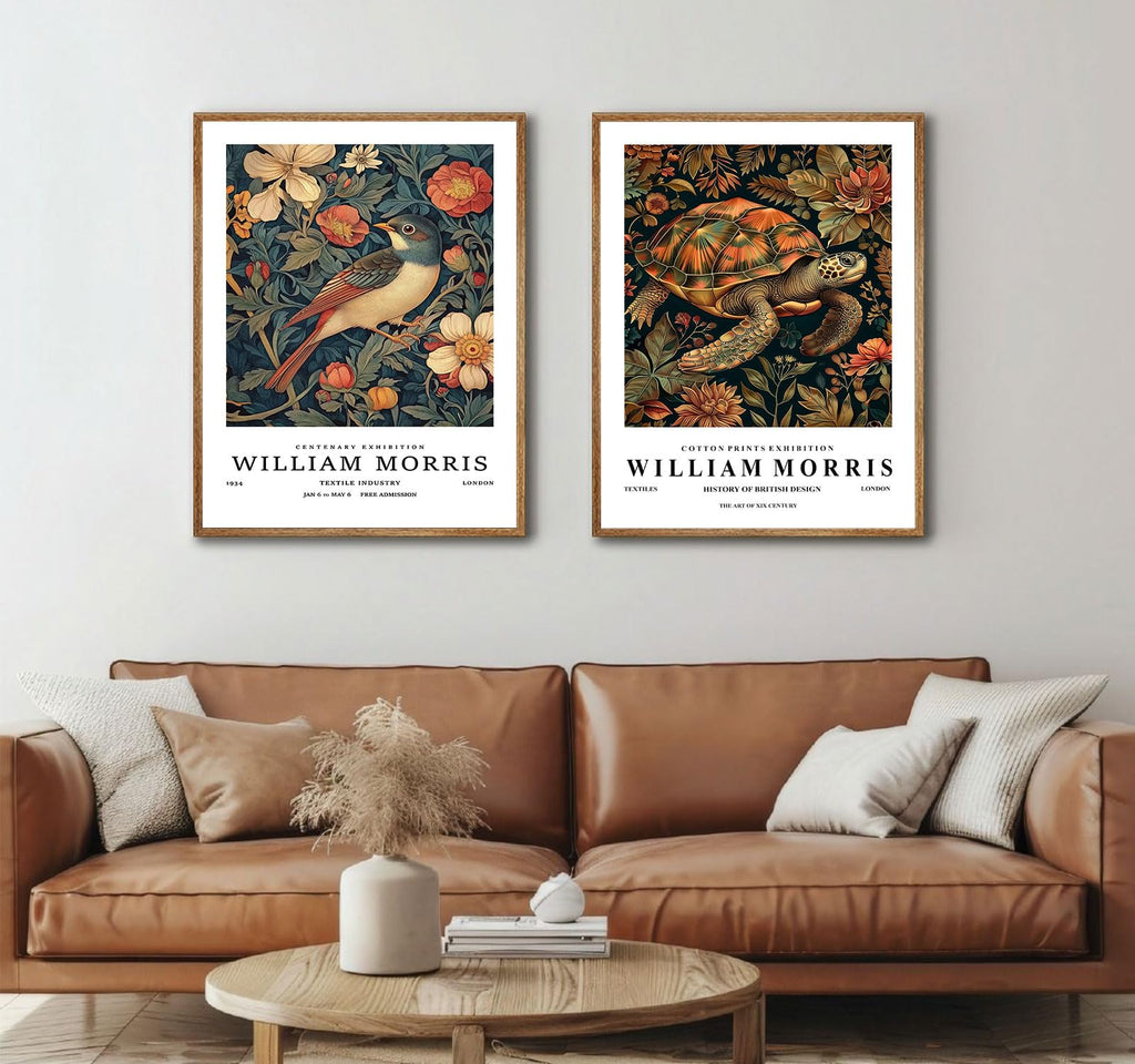 William Morris Bird and Sea Turtle Framed Wall Art, 2 Piece Set, 16x24