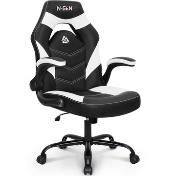 Gaming Chair, Lumbar, PU Leather, Flip-Up Arms, White