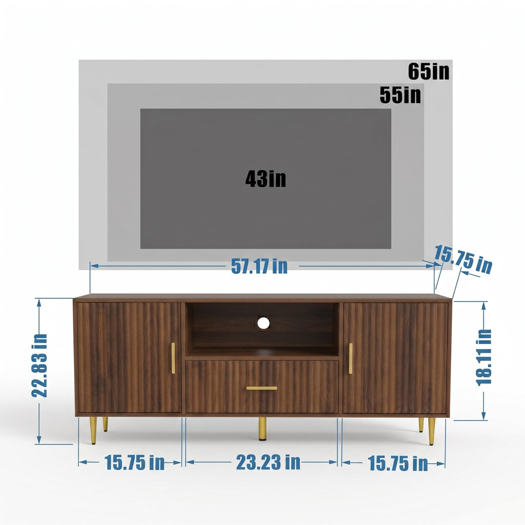 Luxury Fluted TV Stand, Entertainment Center for TVs Up to 65", Modern Media Console with Drawer and Cabinets, TV
