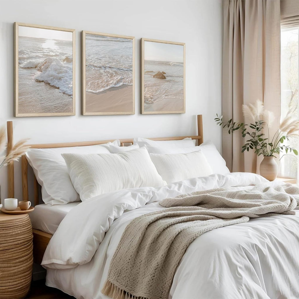 Beach Wall Art Decor Coastal Wall Art Pictures Ocean Canvas Wall Art Beige Beachy Wall Decor Boho Beach Prints Ocean