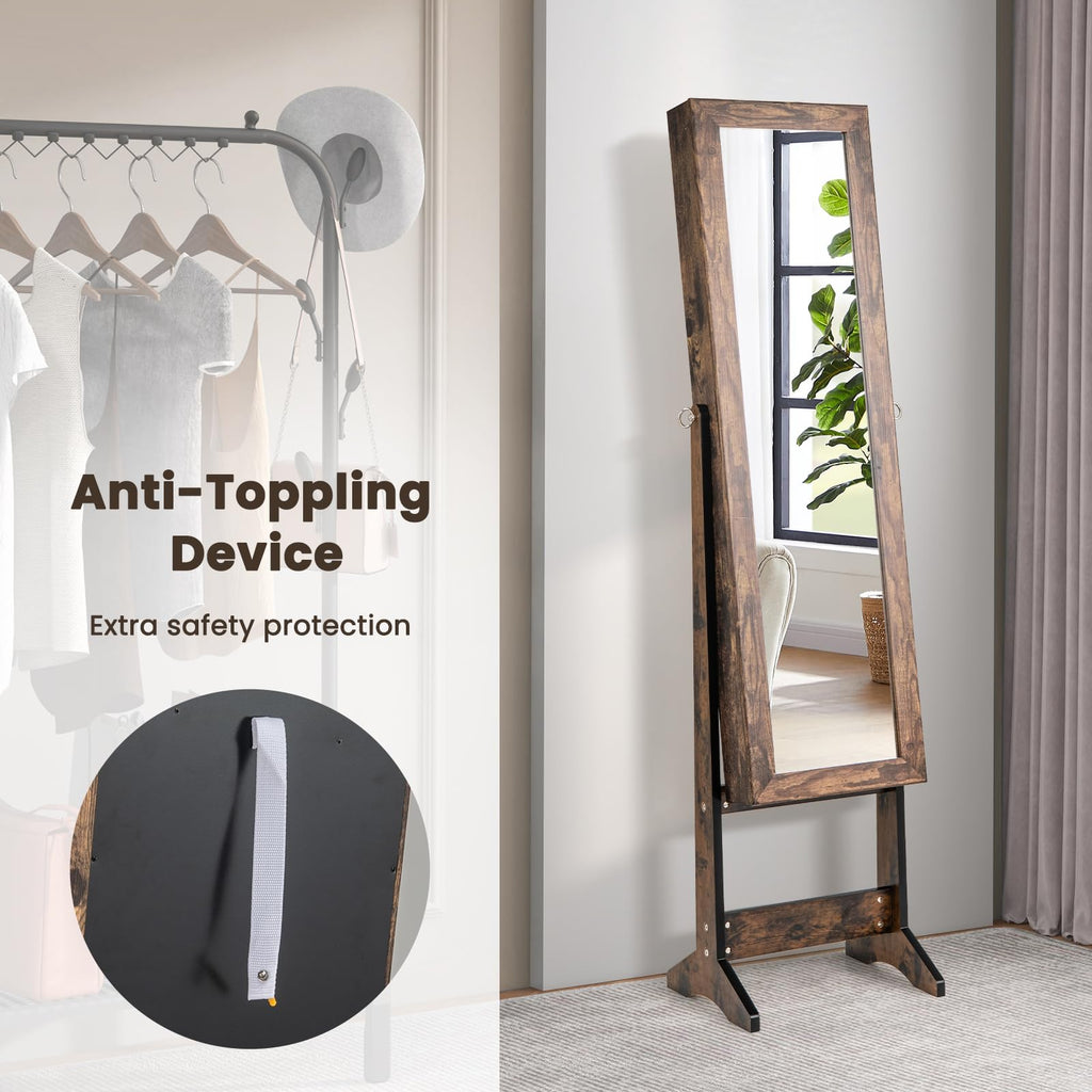 Jewelry Cabinet, Jewelry Organizer with Full Length Mirror Door, Standing Makeup Mirror Cabinet, Freestanding Jewelry