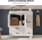 29.5" Bathroom Vanity with Sink & Hair Tool Drawer - Freestanding Cabinet with 4 Drawers & 2 Doors