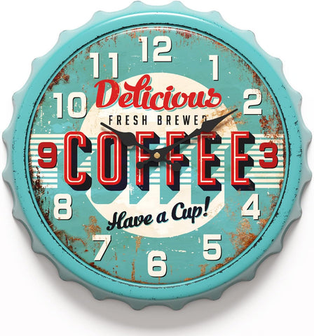 Menterry Bottle Cap Design Iron Retro Wall Clock, 13 inch Vintage Style