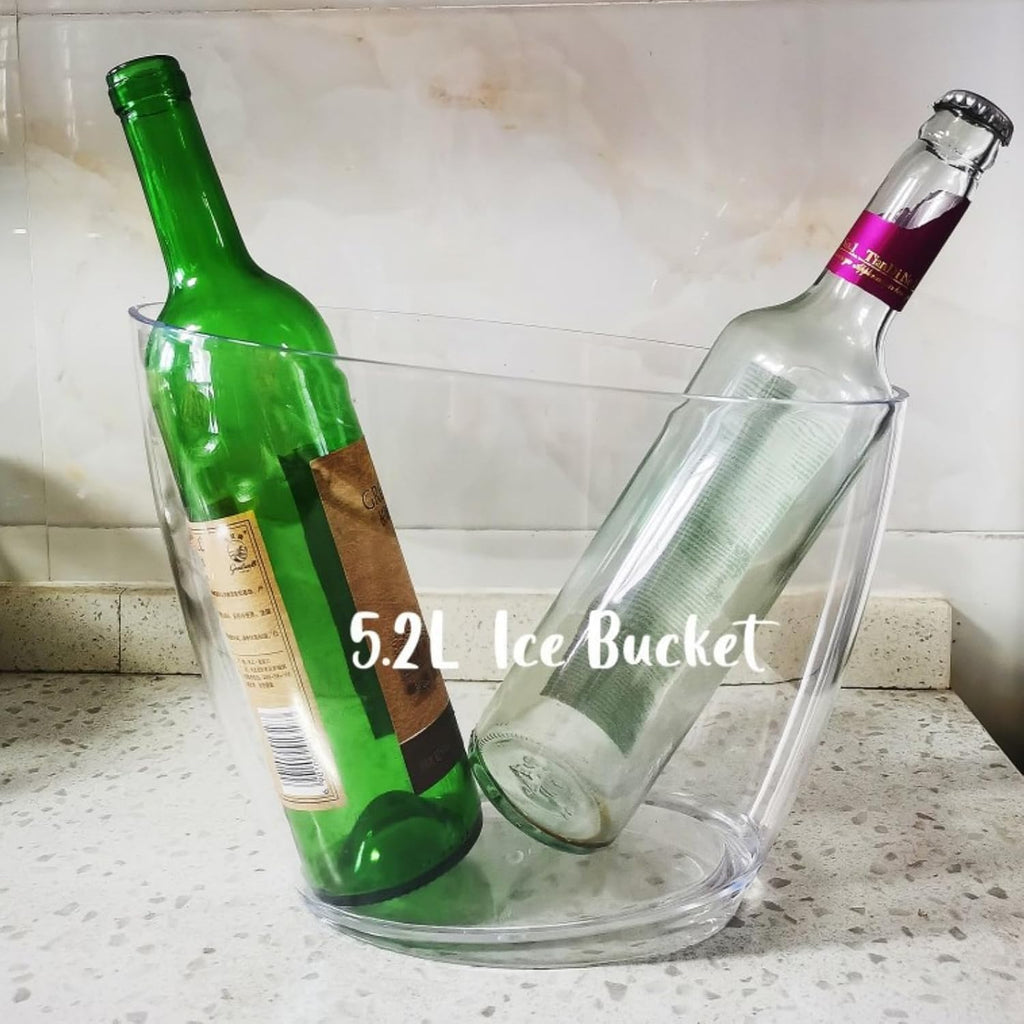 Acrylic Ice Bucket, 5.2L Clear Plastic Champagne Wine Bucket Chiller, Oval Bar Ice Cooler Container, Food - Set of 2