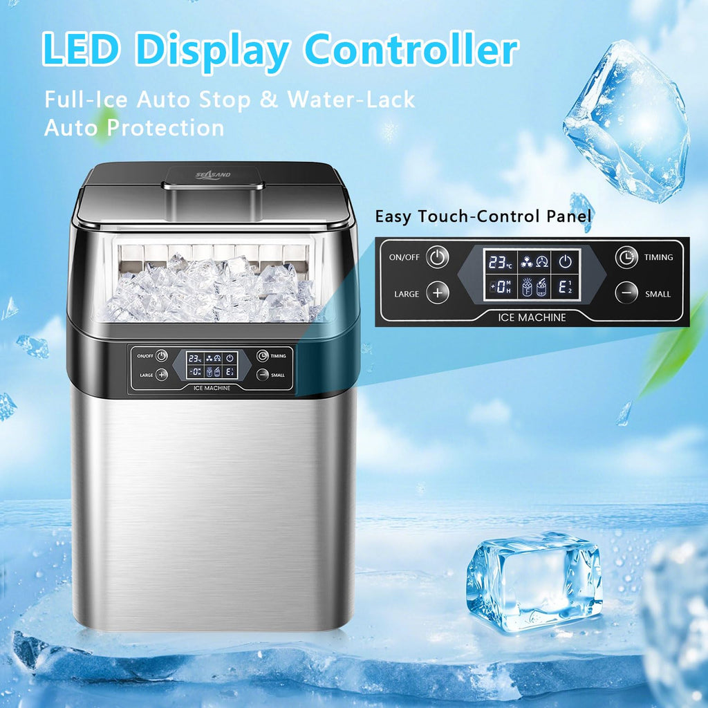Ice Maker Countertop, 2 Ways to Add Water, 33lbs/24Hrs, 24 Pcs Ready in 13 Mins, Auto-Cleaning Portable Ice Maker