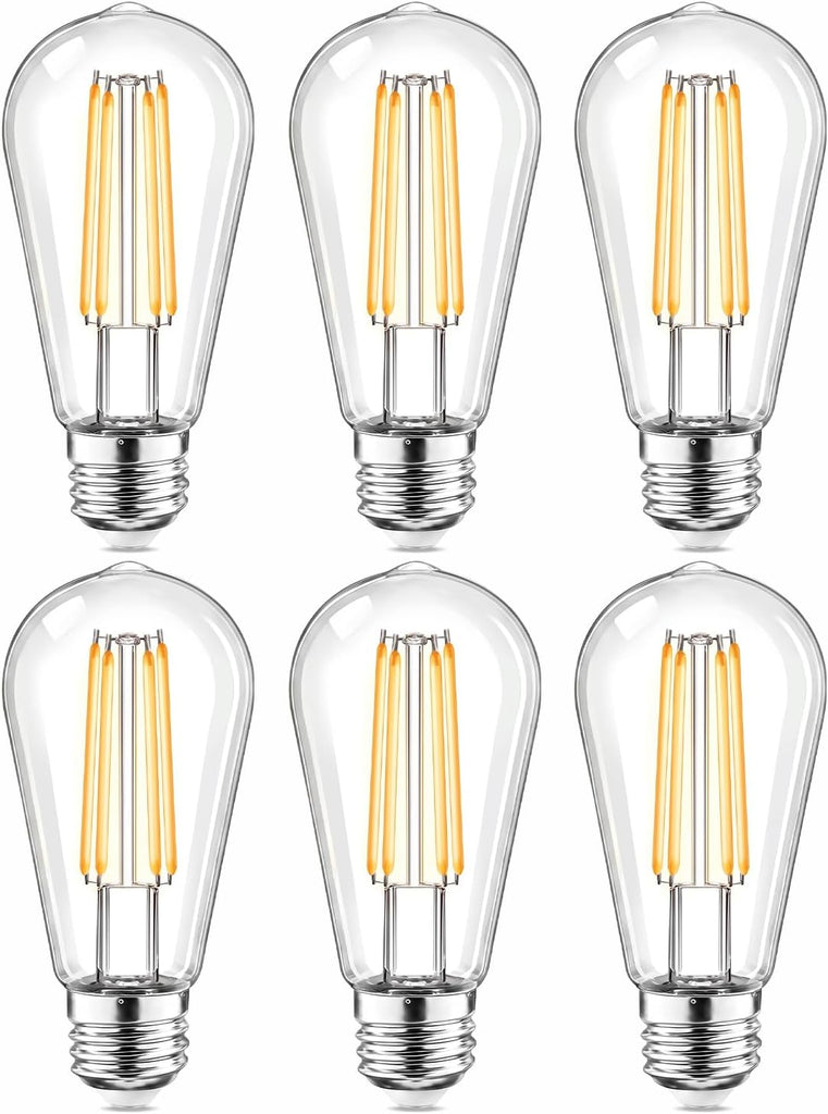 6pack LED Light Bulbs, Shatterproof Edison Bulbs 60 Watt Equivalent, E26 Base Warm White 2700K Bulb, Vintage
