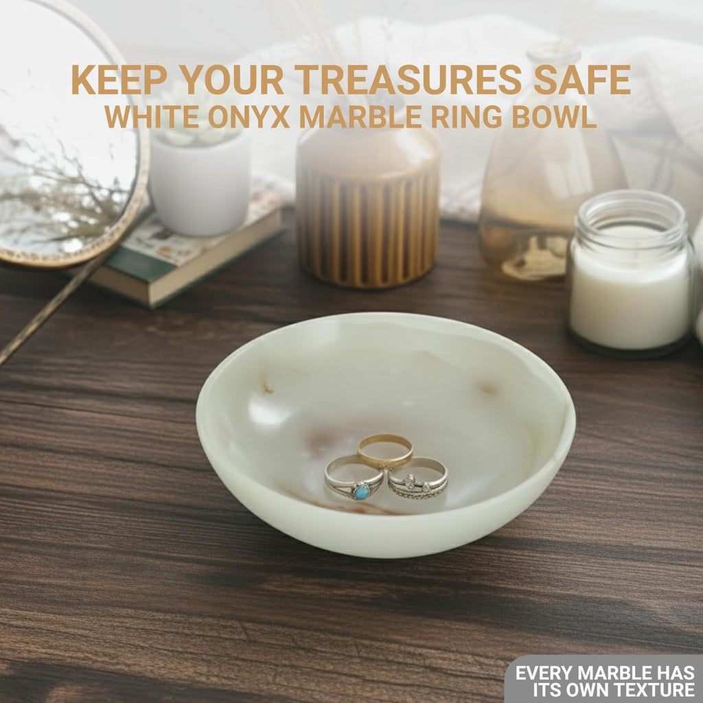 Marble Ring Jewelry Dish Tray - 5" Inch Trinket Dish for Rings Earrings Necklace, Keys, Watches, Vanity Organizer