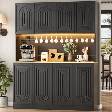 71" Kitchen Pantry Storage Cabinet, Tall Kitchen Hutch Cabinet, Black
